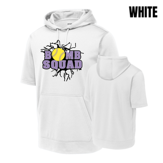 White Bomb Squad Yellow Softball Logo fleece short sleeve hooded pullover
