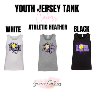 Bomb Squad Yellow Softball Logo youth jersey tanks in White, Athletic Heather Grey, and Black