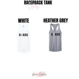 Boo Barre Halloween Women's Racerback Tank color options in white and heather grey