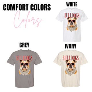 Bulldogs Glam Shirt - white, grey, ivory Comfort Colors tee options with rhinestone bulldog graphic
