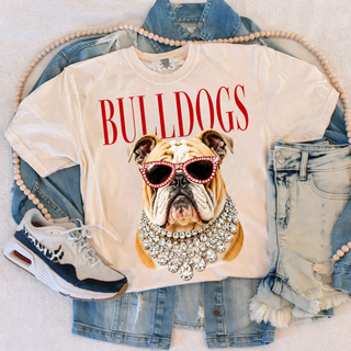 Bulldogs Glam Shirt - ivory Comfort Colors tee with rhinestone bulldog mascot graphic
