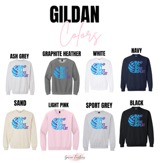 Gildan crewneck Bump Set Spike Repeat in ash grey, graphite heather, white, navy, sand, light pink, sport grey, black
