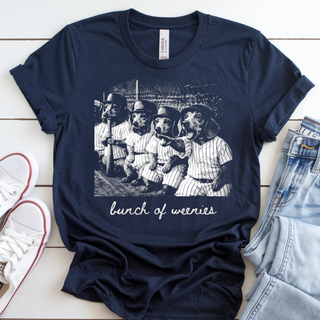 Navy Bella Canvas tee with Bunch of Weenies vintage dachshund baseball team graphic
