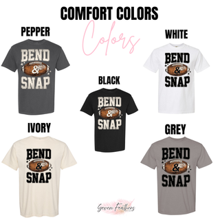 Comfort Colors bend and snap football color chart in pepper, white, black, ivory, and grey