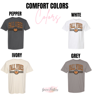 Comfort Colors color chart for Fall Vibes distressed top in pepper, white, ivory, and grey
