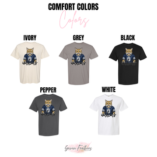 Comfort Colors chart for Hayden Wildcats navy jersey top in ivory, grey, black, pepper, white
