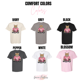 Comfort Colors chart for Hayden Wildcats pink jersey top in ivory, grey, black, pepper, white, and blossom
