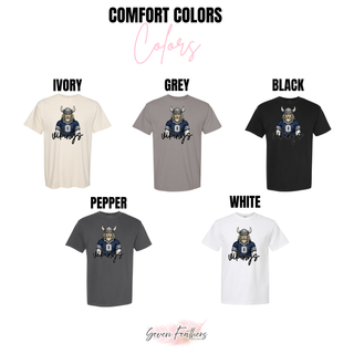 Comfort Colors chart for Seaman Vikings navy jersey top in ivory, grey, black, pepper, white
