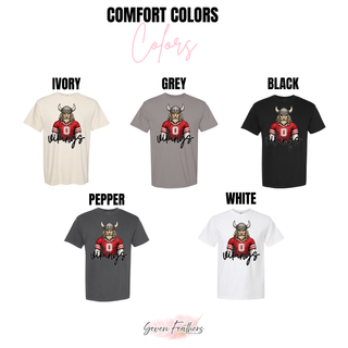 Comfort Colors chart for Seaman Vikings red jersey top in ivory, grey, black, pepper, white
