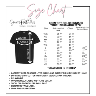 Comfort Colors adult short sleeve size chart
