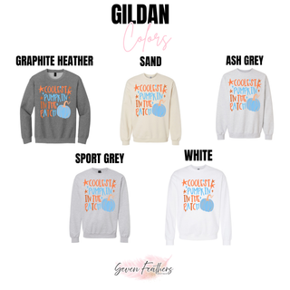 Coolest pumpkin in the patch top crewneck sweatshirt color options including graphite heather sand ash grey sport grey and white