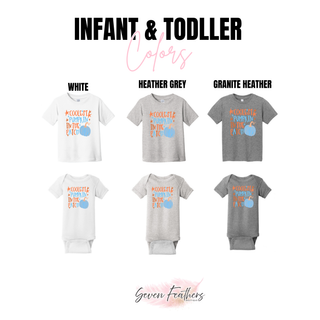 Coolest pumpkin in the patch top infant onesie and toddler tee color options including white heather grey and granite heather
