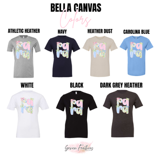 Bella Canvas coquette para graphic tee in athletic heather, navy, heather dust, carolina blue, white, black, dark grey heather
