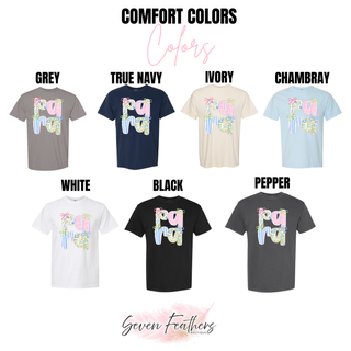 Comfort Colors coquette para graphic tee in grey, true navy, ivory, chambray, white, black, and pepper
