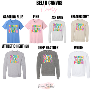Bella Canvas Created With A Purpose Daisy Pop top in carolina blue, pink, ash grey, heather dust, athletic heather, deep heather, white