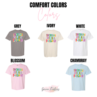 Comfort Colors Created With A Purpose Daisy Pop tee in grey, ivory, white, blossom, and chambray