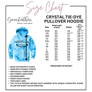 Size chart for the crystal tie-dye pullover hoodie