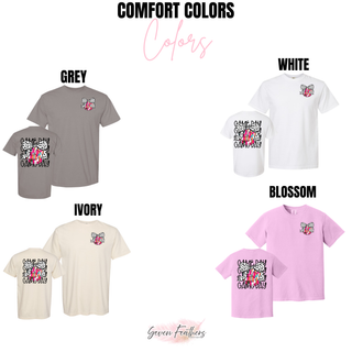 Comfort Colors short sleeve tee color options for game day volleyball bow pocket graphic in grey and ivory
