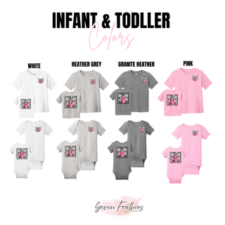 Infant and toddler tee and onesie color options for game day volleyball bow pocket graphic in pink and grey
