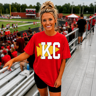 Deal of the Day Distressed KC Red CC Graphic Tee with bold white and gold distressed KC graphic

