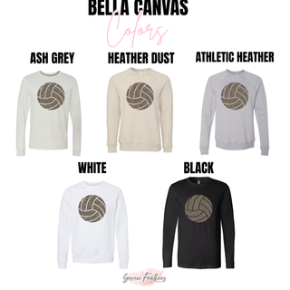Distressed Leopard Volleyball Shirt Bella Canvas long sleeve and crewneck in ash grey, heather dust, athletic heather, white, black