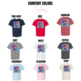 Doodle Dot America Comfort Colors tee color chart true navy red crimson grey white pepper chambray blossom and ivory
