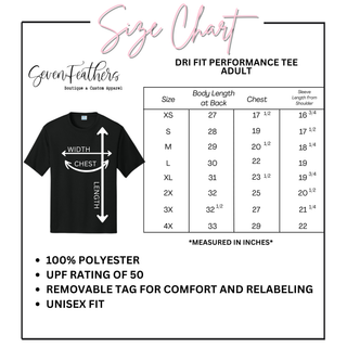 Dri-Fit performance tee adult size chart, XS through 4XL