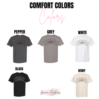 Comfort Colors tee CHEER eagles varsity arch in pepper, grey, white, black, ivory
