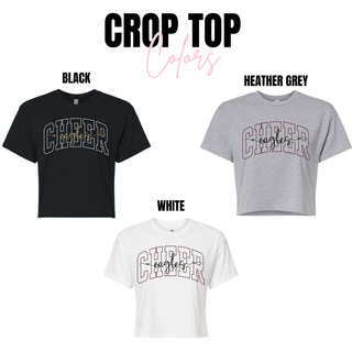 Eagles Cheer Varsity Arch crop top color options in black, heather grey, and white
