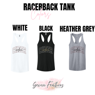Eagles Cheer Varsity Arch racerback tank color options in white, black, and heather grey
