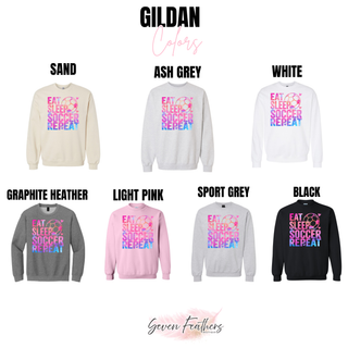 Gildan color options for the Eat Sleep Soccer Repeat Top