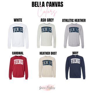 Faded Distressed Seaman Vikings Top Bella Canvas sweatshirts in white, ash grey, athletic heather, cardinal, heather dust, and navy