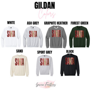 Additional apparel color options featuring faux embroidered SANTA lettering.