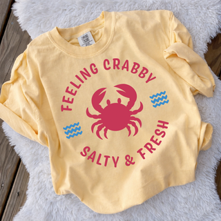 feeling crabby salty and fresh graphic top crab beach shirt summer graphic apparel butter color