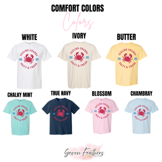feeling crabby salty and fresh graphic top comfort colors shirt color options beach themed apparel