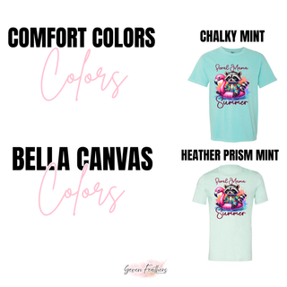 Comfort Colors chalky mint and Bella Canvas heather prism mint tee color options for feral mama summer graphic
