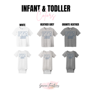 FFA Knock Out top infant onesie and toddler tee color options including white heather grey and granite heather