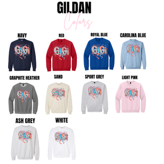 Firecracker Doodle Gigi Gildan crewneck colors navy red royal blue carolina blue graphite heather sand sport grey light pink
