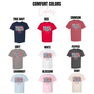 Firecracker Doodle Mimi Comfort Colors color chart in true navy red crimson grey white pepper chambray blossom and ivory