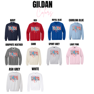 Firecracker Doodle Nana Gildan crewneck colors navy red royal blue carolina blue graphite heather sand sport grey light pink
