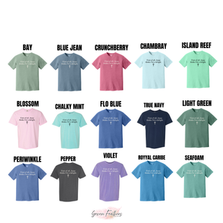 Comfort Colors First of All Jesus Thinks I'm a Delight cross tees in bay, blue jean, crunchberry, chambray, island reef, blossom, chalky mint, flo blue, true navy, light green, periwinkle, pepper, violet, royyal caribe, and seafoam
