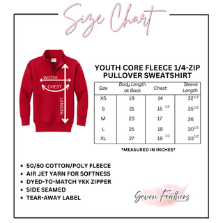 Youth fleece quarter-zip pullover size chart