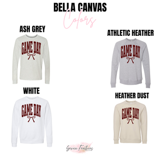 Game Day Maroon Bow top Bella Canvas color options: ash grey, athletic heather, white, heather dust