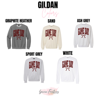 Game Day Maroon Bow top Gildan color options: graphite heather, sand, ash grey, sport grey, white