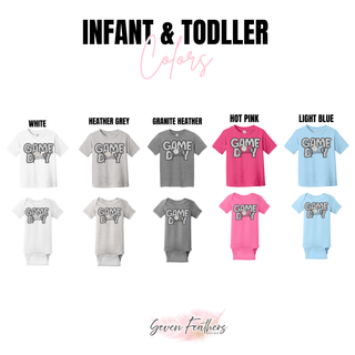 Game Day Volleyball Dalmatian Print infant and toddler top shown in white, heather grey, granite heather, hot pink, and light blue