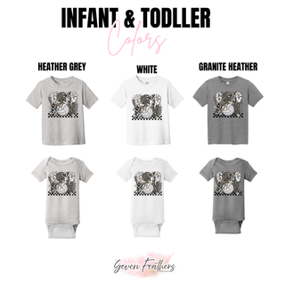 Infant and toddler Game On Volleyball tees and onesies in heather grey, white, and granite heather
