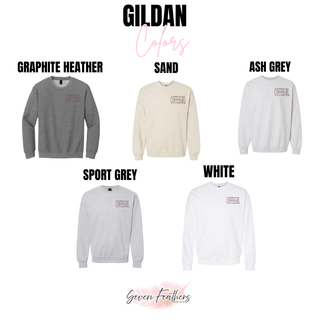 Gildan color chart for Coffeegrl top in graphite heather, sand, ash grey, sport grey, and white
