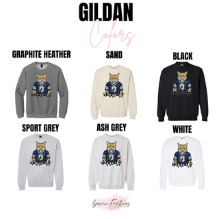 Gildan chart for Hayden Wildcats navy jersey top in graphite heather, sand, black, sport grey, ash grey, white
