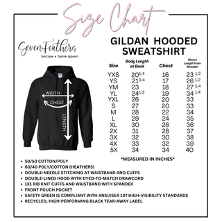 Gildan hooded sweatshirt size chart youth YXS to adult 5X body length chest sleeve