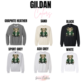 Gildan colors for Jackson Heights Cobras green jersey top: graphite heather, sand, black, sport grey, ash grey, white
